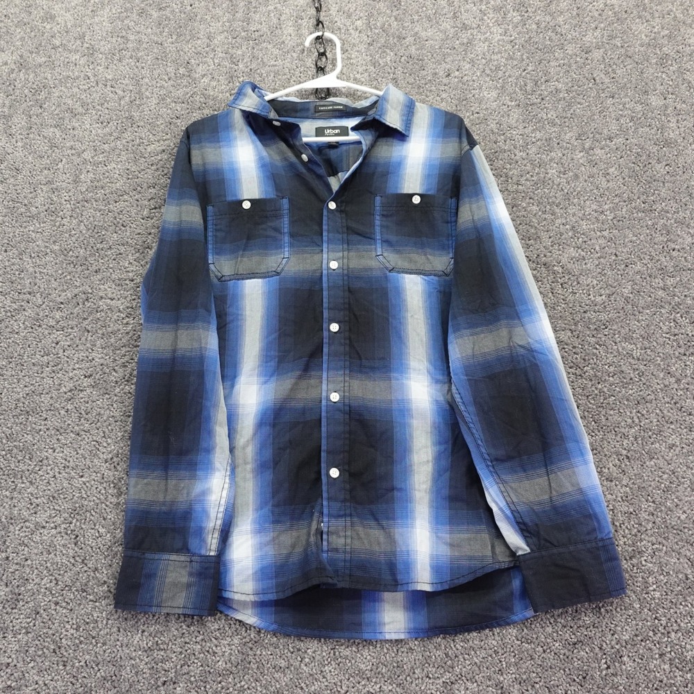 Urban Pipeline Button Up Mens Medium Blue Plaid Long Sleeve Shirt